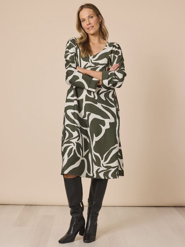 Clarity - Lyon Print Dress / Khaki Ivory 49360