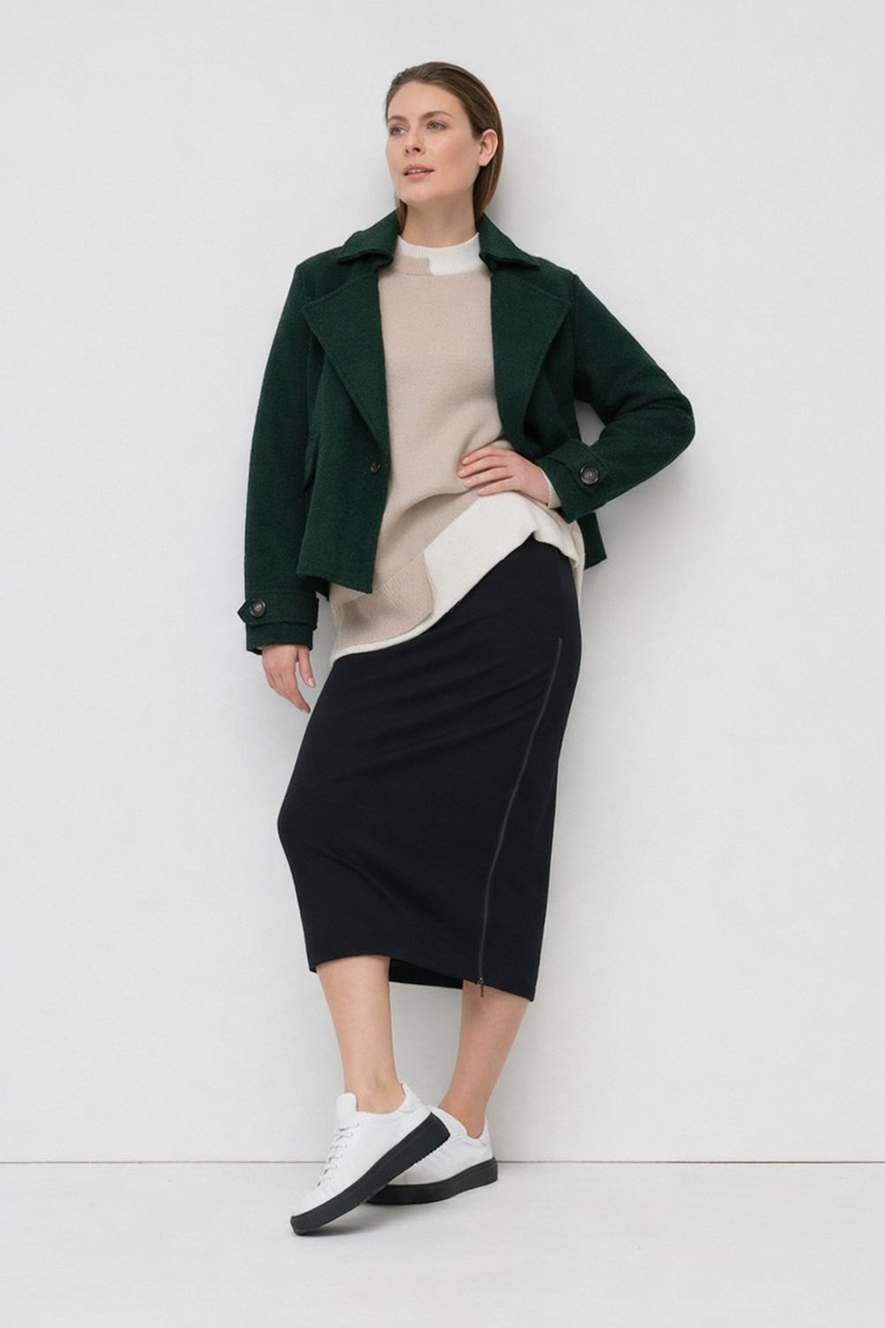 Marco Polo - Cropped Boiled Wool Jacket / Deep Pine YTMP3665