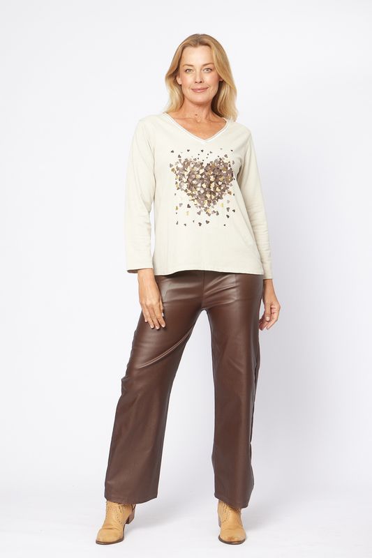 Hot Ice - Front V-Neck Metallic Trim Top / Beige LST26-75