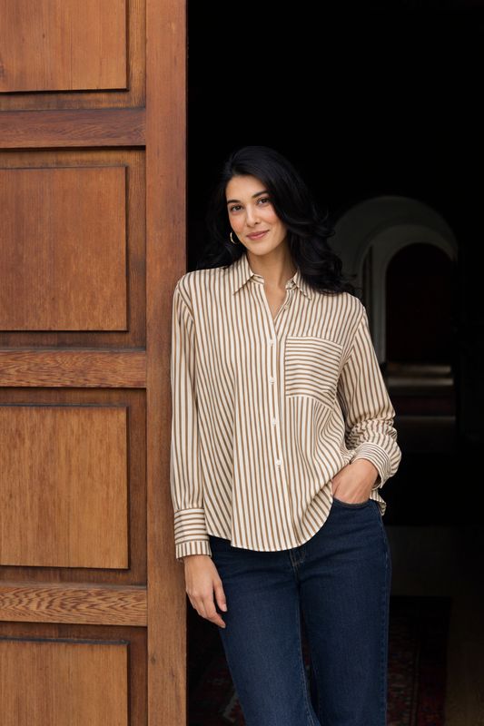 Foil - Sew Directional Shirt / Taupe Wide Stripe FO8493