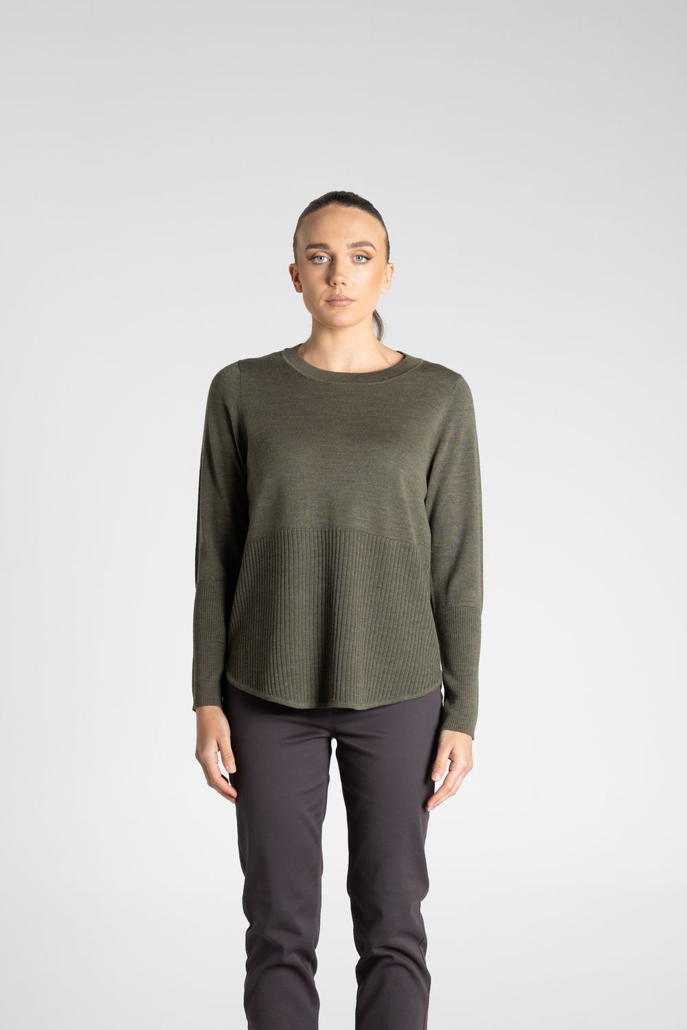 Two T's - Merino Scoop Rib Hem / Khaki 3315