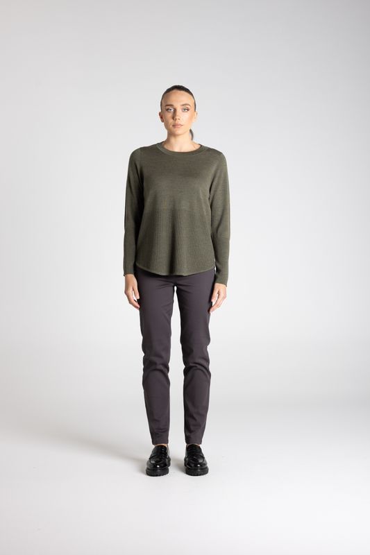 Two T's - Merino Scoop Rib Hem / Khaki 3315