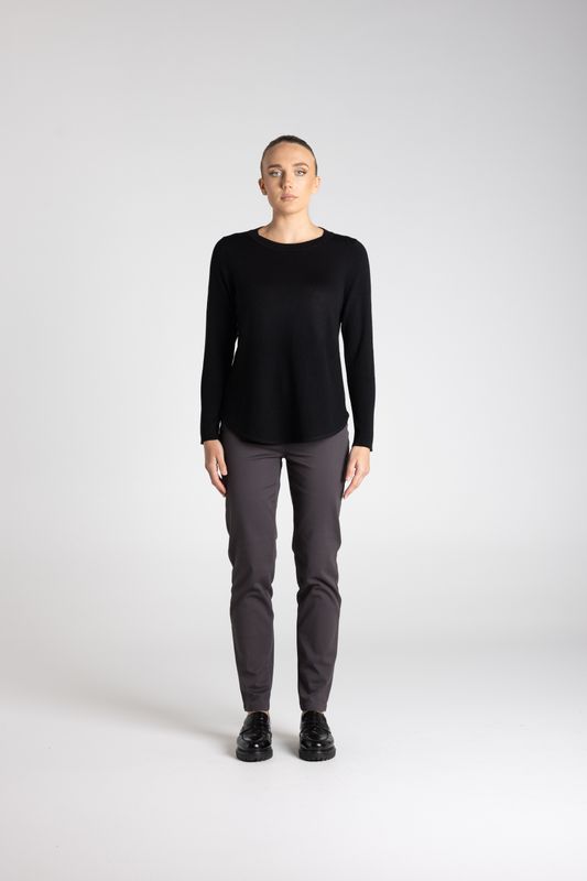 Two T's - Merino Scoop Rib Hem / Black 3315