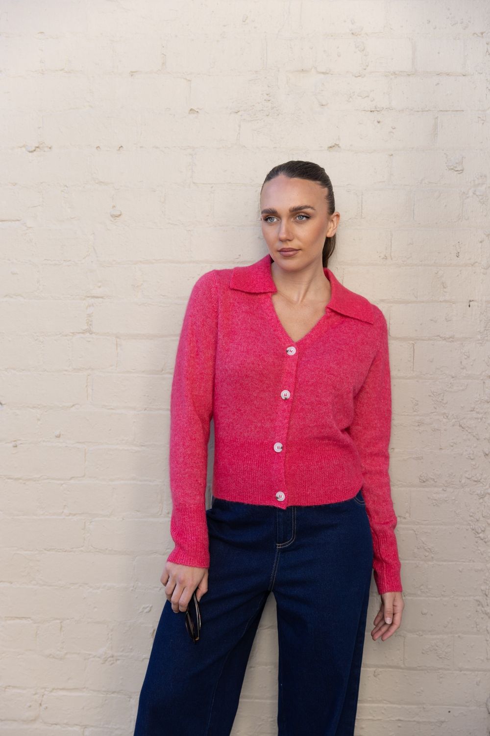 Two T's - Polo Fluffy Knit Cardigan / Raspberry 3328