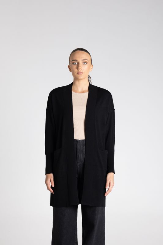 Two T's - Merino Long Cardigan / Black 3333