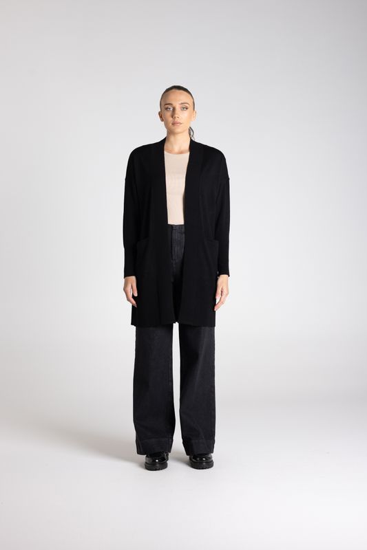 Two T's - Merino Long Cardigan / Black 3333