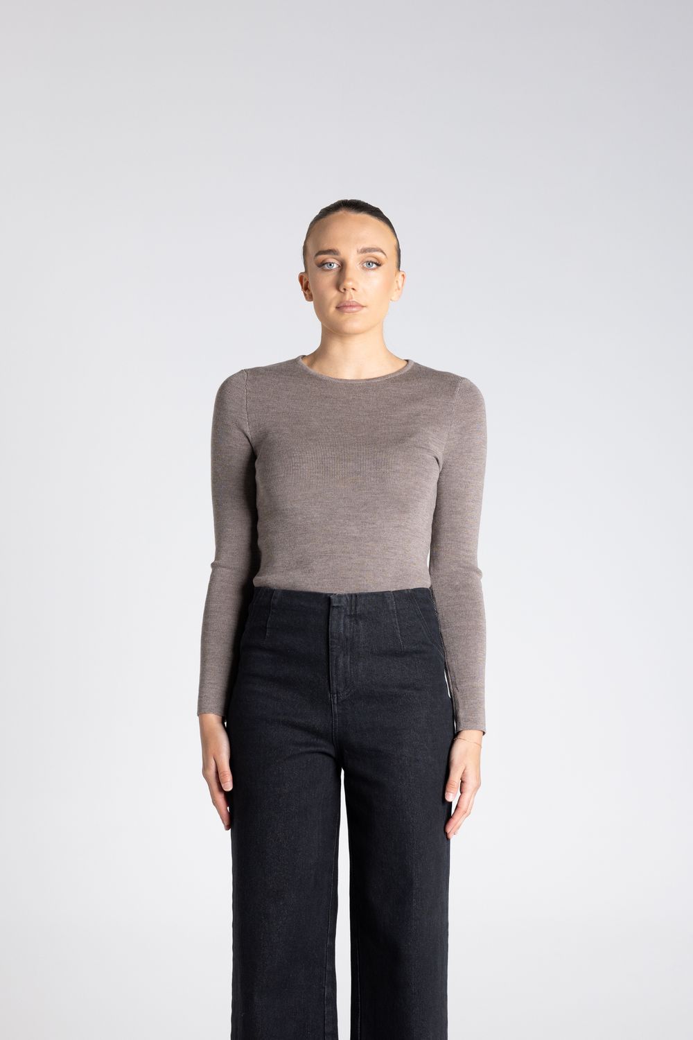 Two T's - Crew Neck Merino Knit Top / Buff 3314