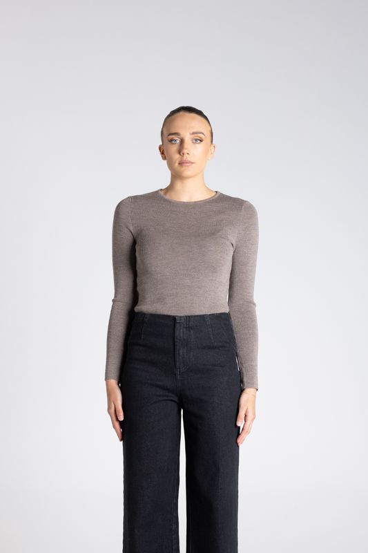 Two T's - Crew Neck Merino Knit Top / Buff 3314