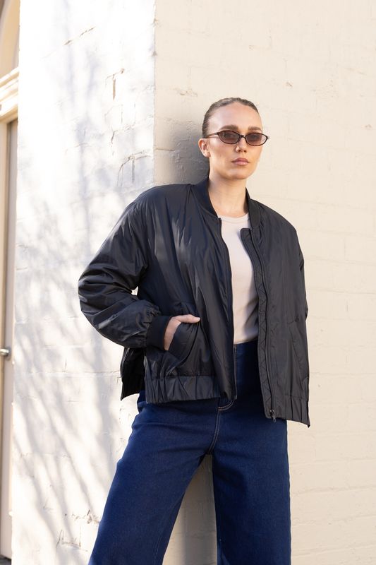 Two T's - Puffer Bomber Jacket W/Zip Sides / Black 3374