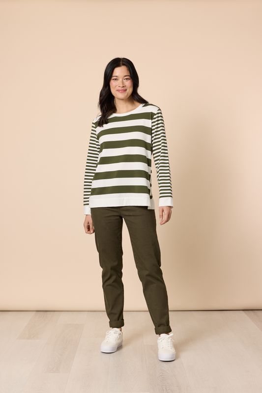 Gordon Smith - Brighton Stripe Print Top / Khaki Ivory 49428