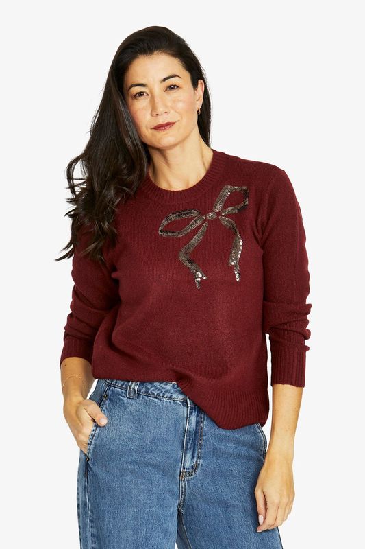 Jump - Sequin Bow Pullover / Merlot 60611048A