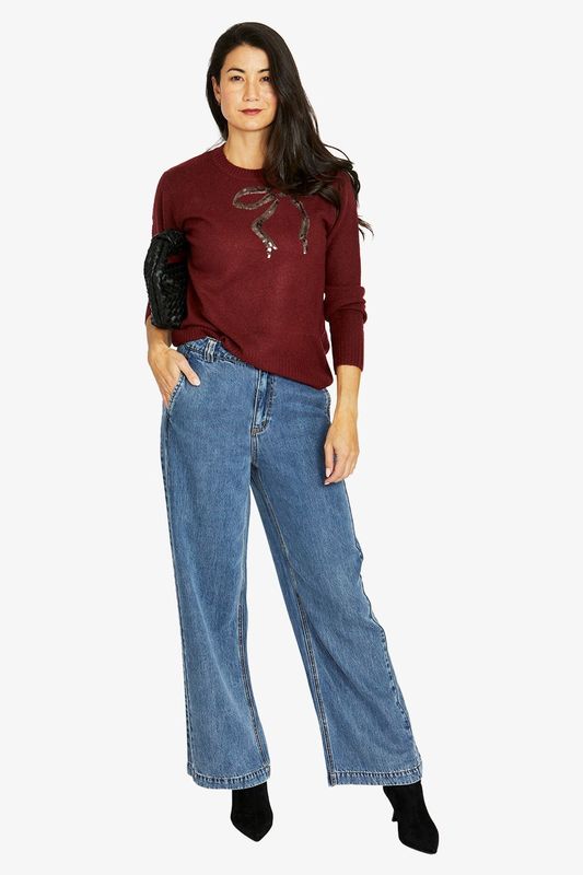 Jump - Sequin Bow Pullover / Merlot 60611048A