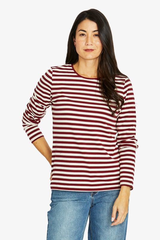 Jump - Stripe Crew L/S Tee / Merlot/Vanilla 60612013A