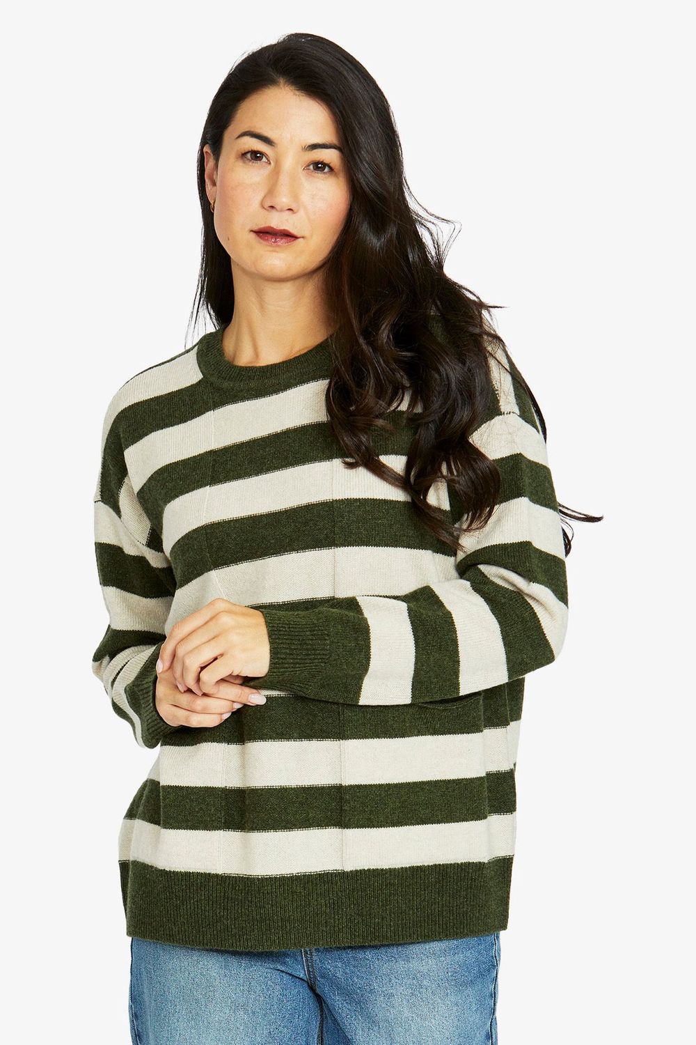 Jump - 2 Pkt Stripe Pullover Thyme/Natural 60611076A