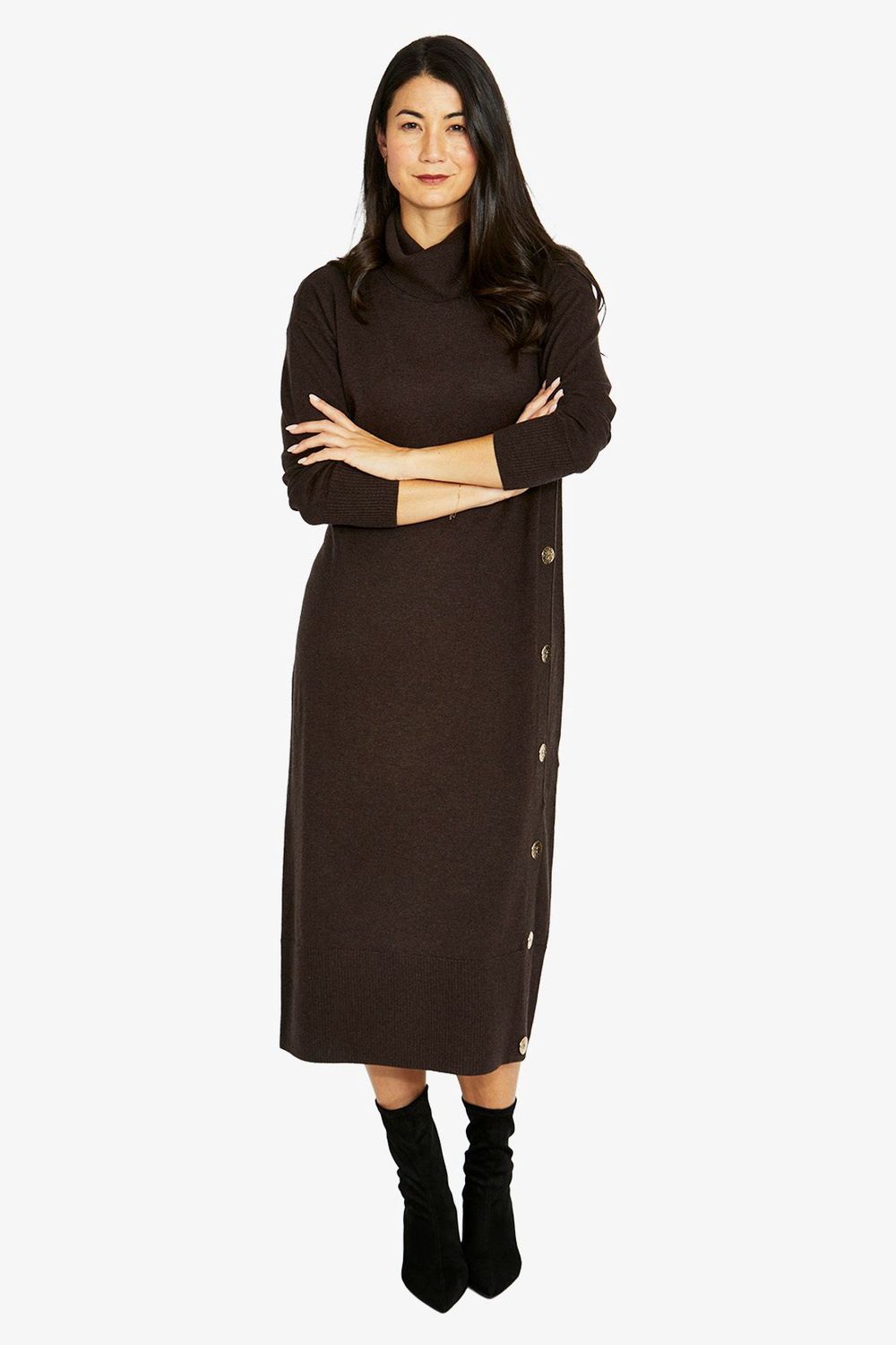 Jump - Side Button Dress / Dk Choc Mar 60615030A