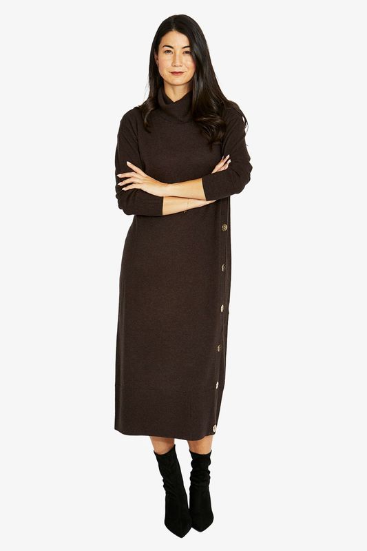 Jump - Side Button Dress / Dk Choc Mar 60615030A