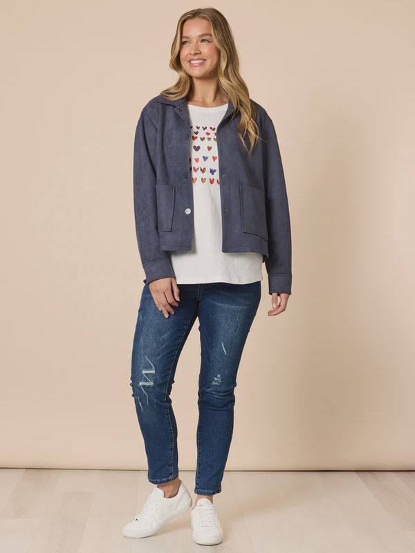 Threadz - Downtown Faux Suede Jacket - Indigo 48627