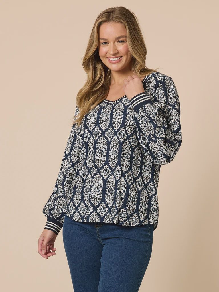 Threadz - Lola Print Top - Navy/White 49162
