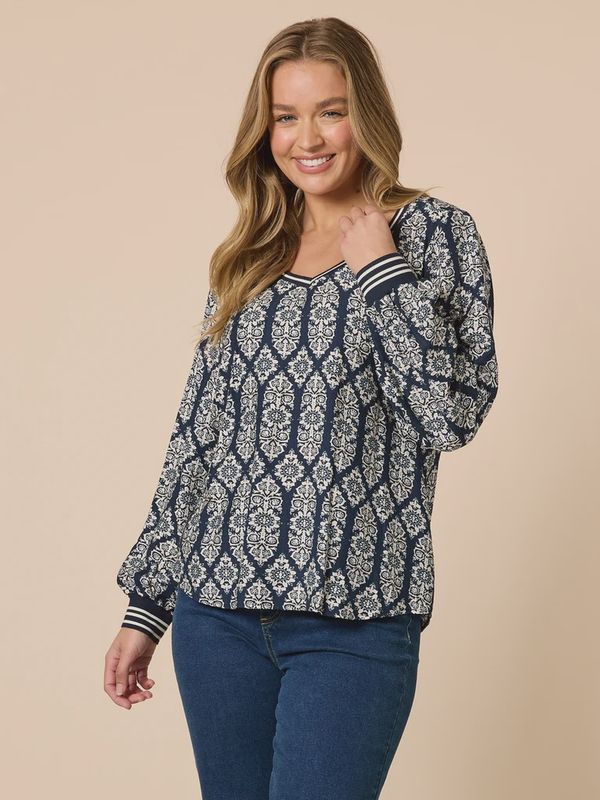 Threadz - Lola Print Top - Navy/White 49162