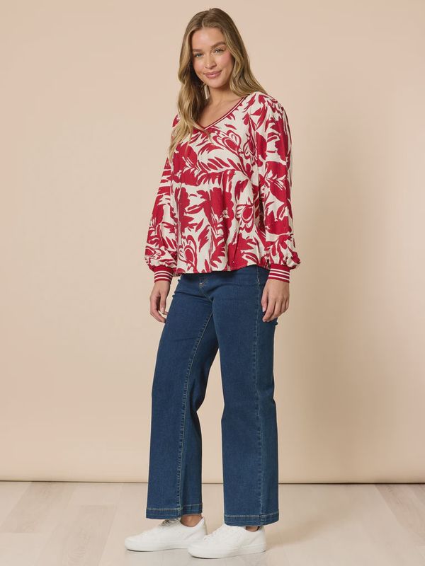 Threadz - Moulin Rouge Floral Print Top - Red 49166