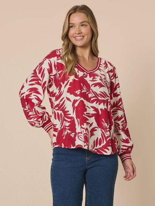 Threadz - Moulin Rouge Floral Print Top - Red 49166