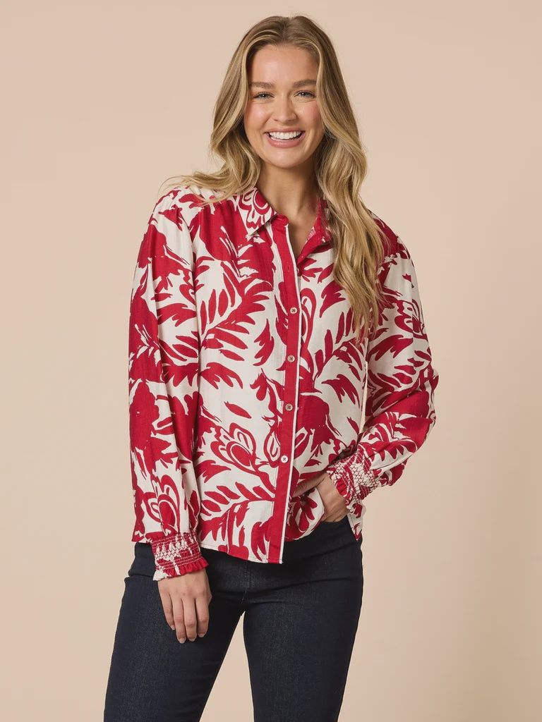 Threadz - Moulin Rouge Floral Print Shirt - Red 49337