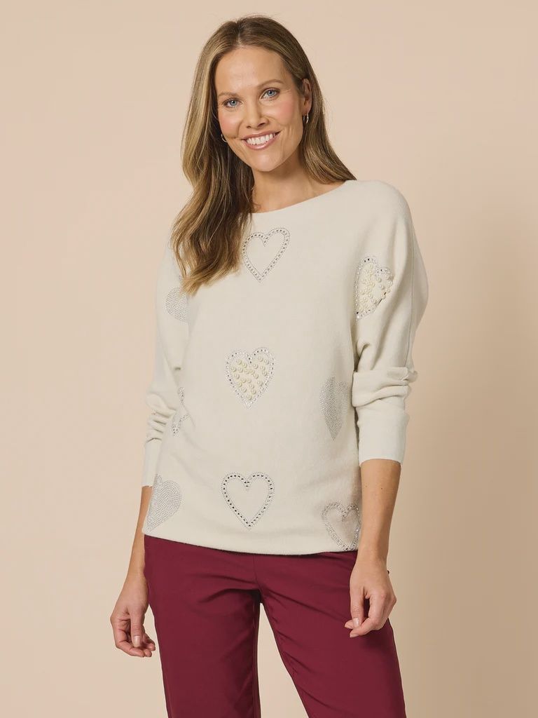 Clarity - Mon Amour Diamante Heart Knit - Chalk 49292