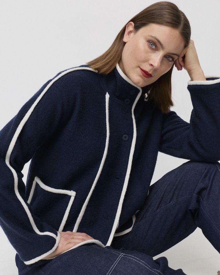 Marco Polo - Contrast Boiled Wool Jacket - Navy YTMP3659