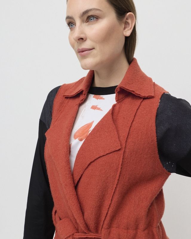 Marco Polo - Belted Boiled Wool Vest - Copper YTMP3666