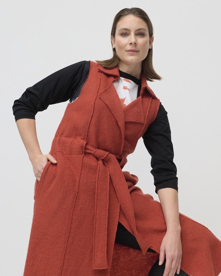 Marco Polo - Belted Boiled Wool Vest - Copper YTMP3666