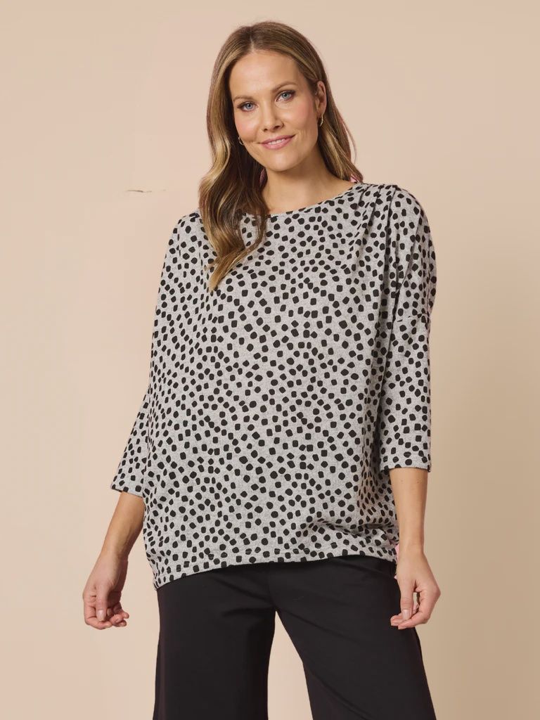 Clarity - Clara Spot Print Top - Grey Marle 49392