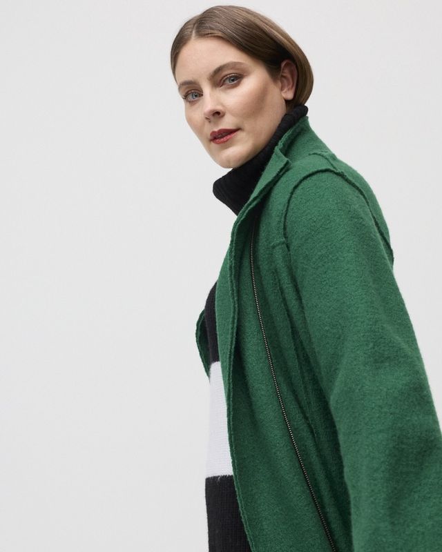 Marco Polo - Collared Boiled Wool Coat - Deep Pine YTMP3683