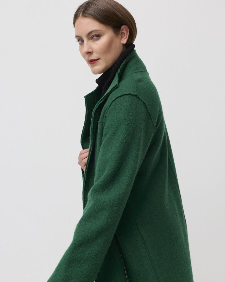 Marco Polo - Collared Boiled Wool Coat - Deep Pine YTMP3683