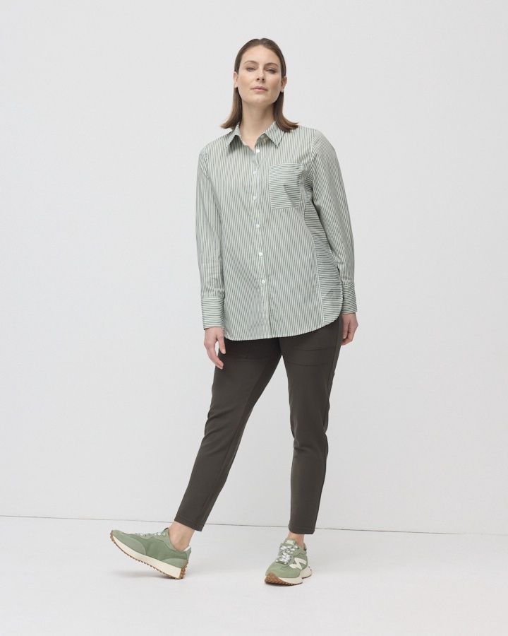 Marco Polo - Longline Stripe Shirt - Basil/White YTMP4737