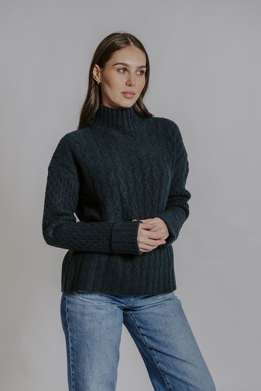 Fields - Mixed Cable Pullover - Forest FB6411