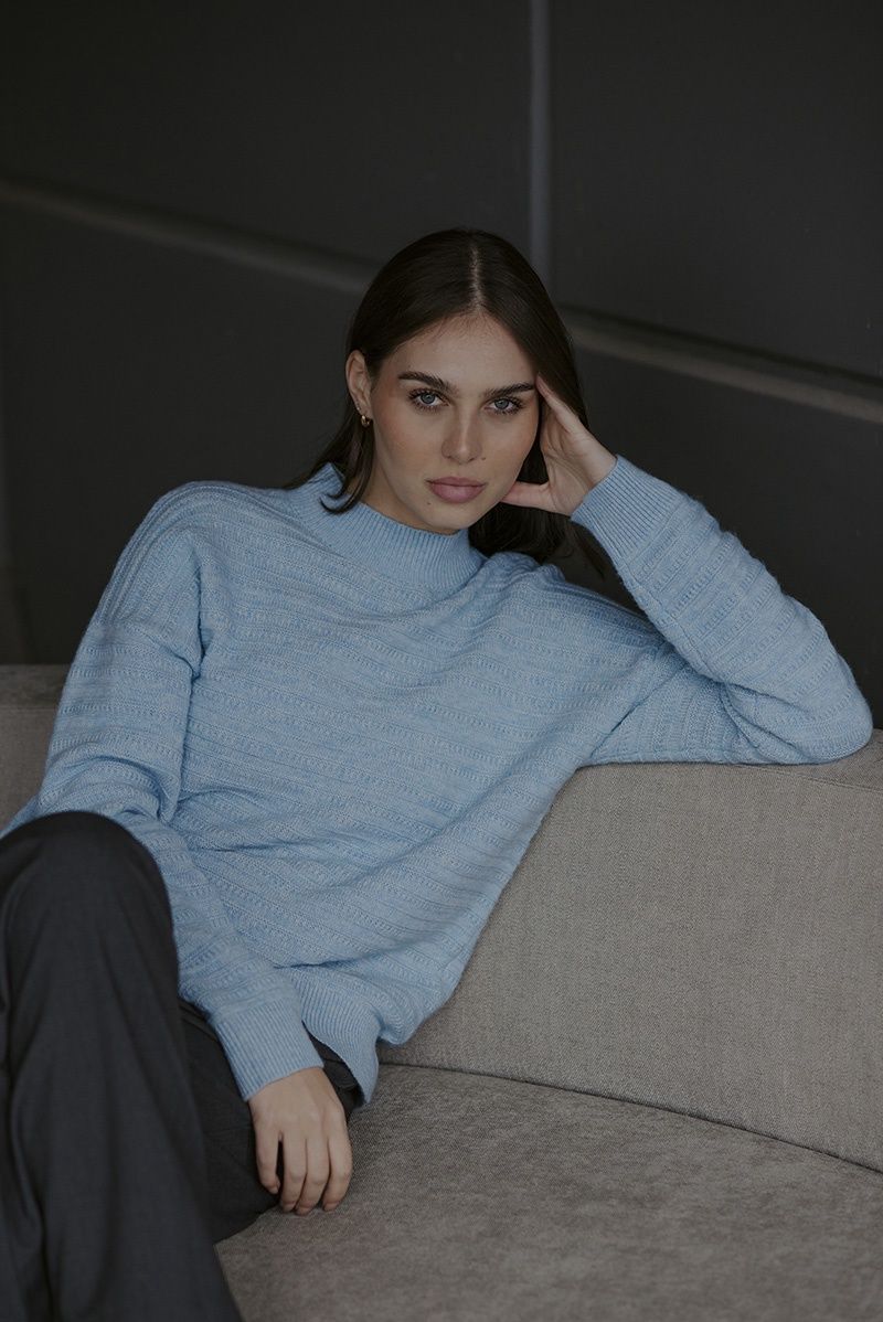 Fields - Textured Stitch Pullover - Pale Blue FB6409