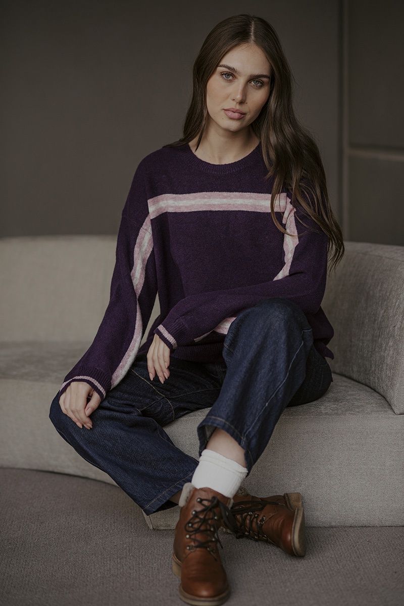 Fields - Yoke Stripe Pullover - Aubergine Combo FB6413