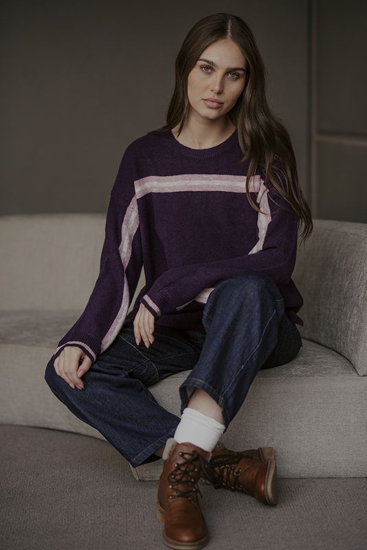 Fields - Yoke Stripe Pullover - Aubergine Combo FB6413