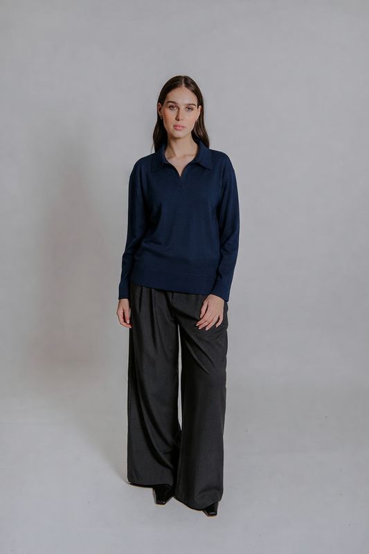 Fields - Polo Collar Pullover - Navy FB6428