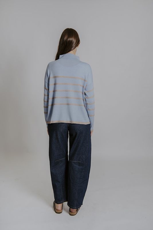 Fields - Block Stripe Funnel Neck Pollo - PaleBlue/Oatmeal FB6431