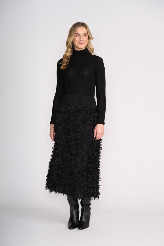 Foil - Fine Merino Polo Neck Top / Black FO4171