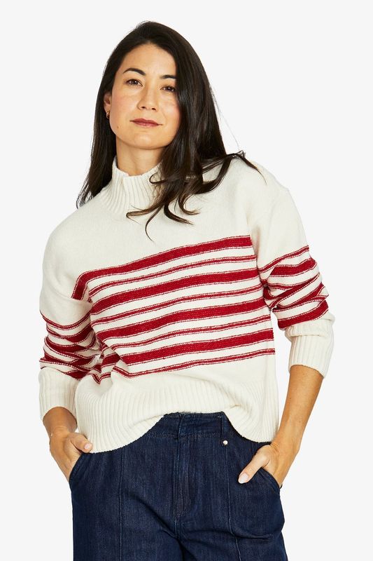 Jump - Reverse Stripe Pullover - Ivory/Cherry 60611018A