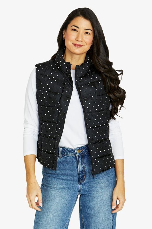 Jump - Spot Quilted Vest / Blk/Ecru 606J4043A
