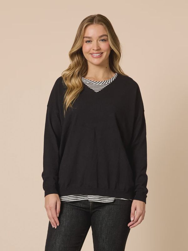 Threadz - Double Take 2 in 1 Top - Black/White 49249