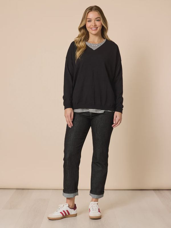 Threadz - Double Take 2 in 1 Top - Black/White 49249