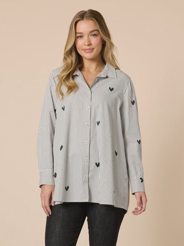Threadz - Aspen Heart Stripe Print Shirt - Black/White 48663