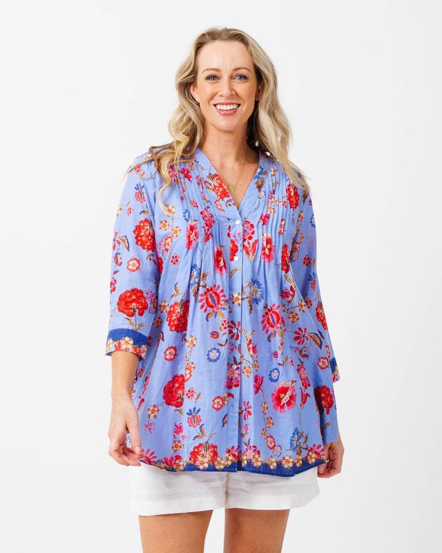Palm Cove Top In Blue Azaleas