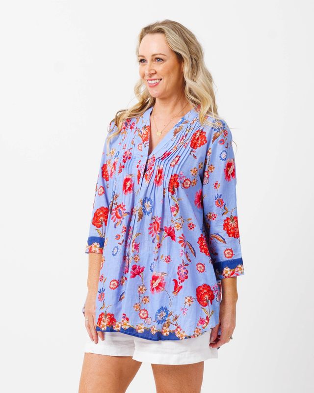 Palm Cove Top In Blue Azaleas