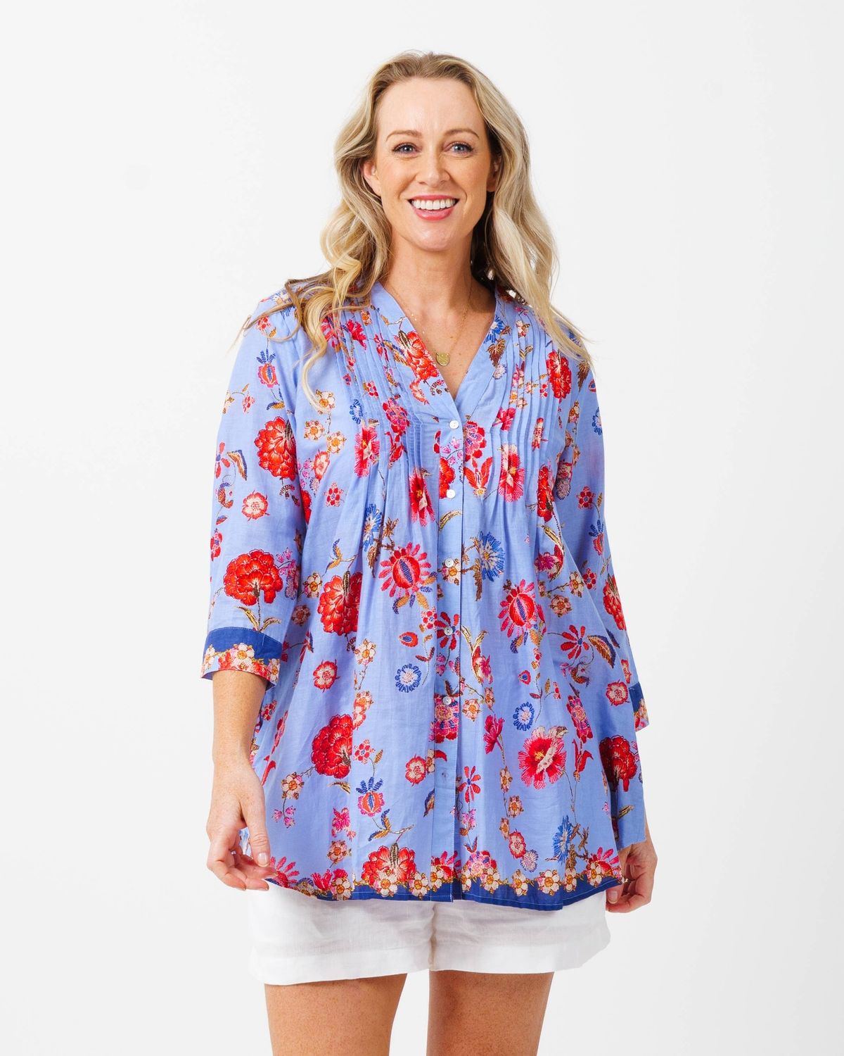 Palm Cove Top In Blue Azaleas, Size: S