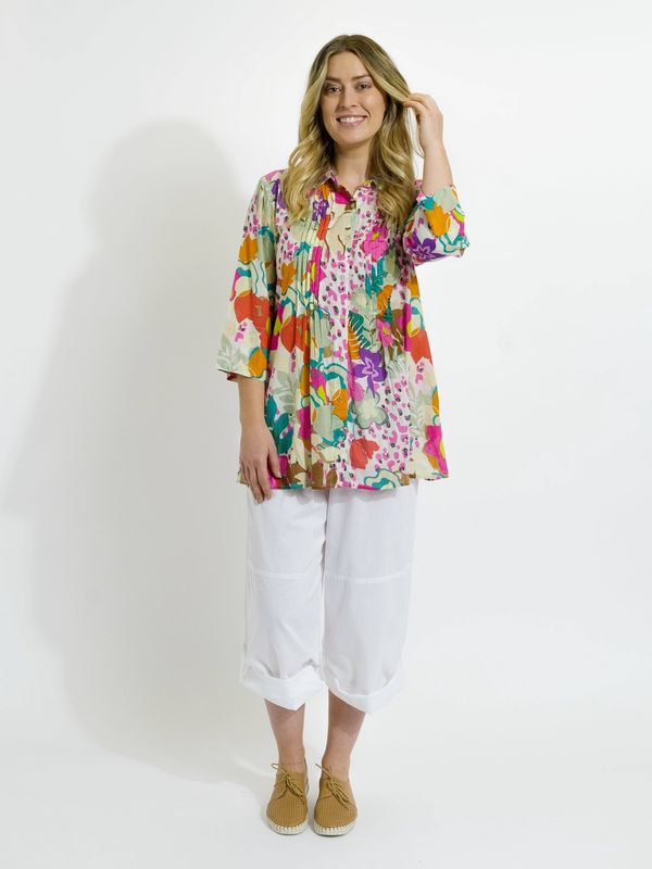 Maroochy Collared Shirt in Fresh Pink Floral